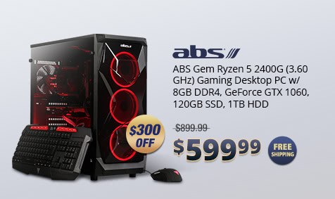 ABS Gem Ryzen 5 2400G (3.60 GHz) Gaming Desktop PC w/ 8GB DDR4, GeForce GTX 1060, 120GB SSD, 1TB HDD