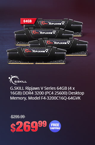 G.SKILL Ripjaws V Series 64GB (4 x 16GB) DDR4 3200 (PC4 25600) Desktop Memory, Model F4-3200C16Q-64GVK