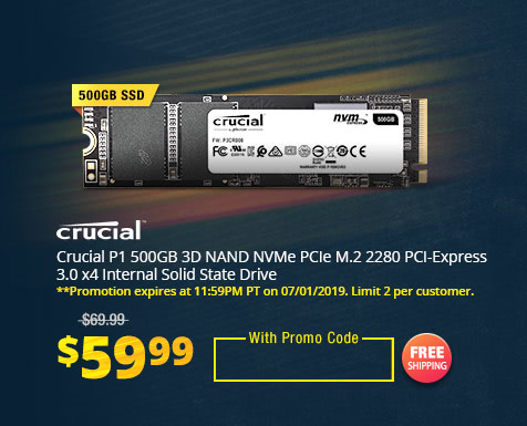 Crucial P1 500GB 3D NAND NVMe PCIe M.2 2280 PCI-Express 3.0 x4 Internal Solid State Drive