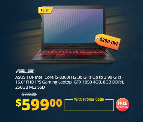 ASUS TUF Intel Core i5-8300H (2.30 GHz Up to 3.90 GHz) 15.6” FHD IPS Gaming Laptop, GTX 1050 4GB, 8GB DDR4, 256GB M.2 SSD