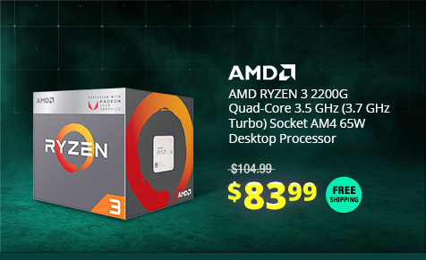 AMD RYZEN 3 2200G Quad-Core 3.5 GHz (3.7 GHz Turbo) Socket AM4 65W Desktop Processor