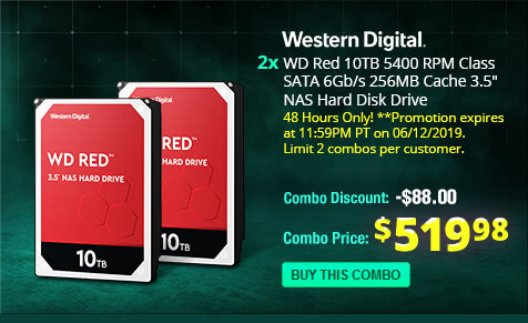 Combo: 2x - WD Red WD100EFAX 10TB 5400 RPM 256MB Cache SATA 6.0Gb/s 3.5" NAS Hard Drive Bare Drive.