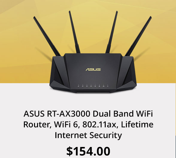 ASUS RT-AX3000 Dual Band WiFi Router, WiFi 6, 802.11ax, Lifetime Internet Security