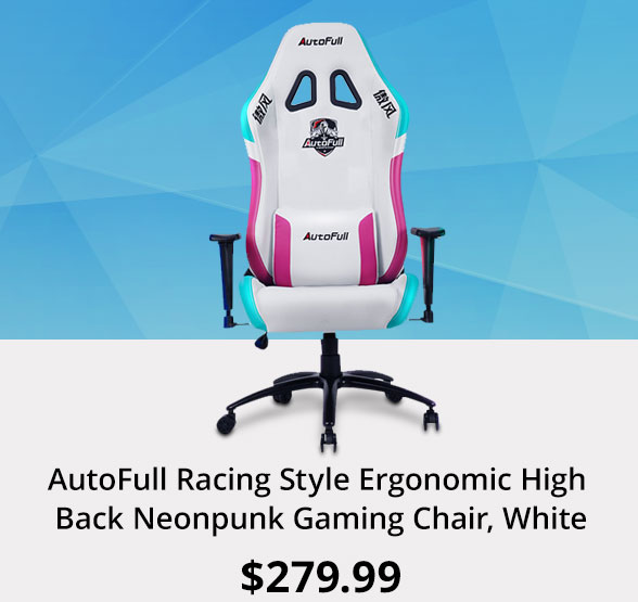AutoFull Neonpunk Gaming Chair Racing Style Ergonomic High Back Computer Chair with Height Adjustment, Headrest and Lumbar Support E-Sports Swivel Chair, White