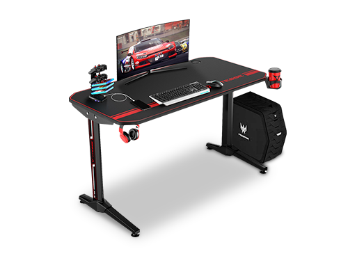 Vitesse 44.5 inch Gaming Desk Racing Style Computer Desk with Free Mouse pad, T-Shaped Professional Gamer Game Station with USB Gaming Handle Rack, Cup Holder & Headphone Hook