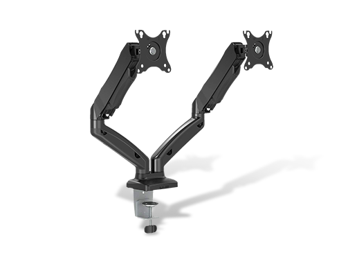 Dual Arm Monitor Stand - Adjustable Gas Spring Computer Desk Mount VESA Bracket with C Clamp/Grommet Mounting Base for 13 to 27 Inch Computer Screens - Each Arm Holds up to 14.3lbs