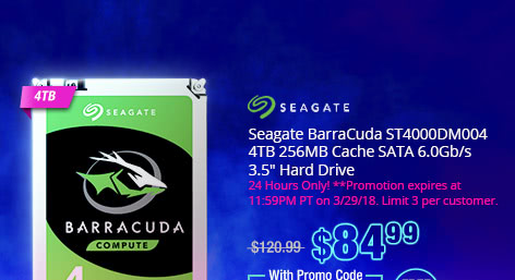 Seagate BarraCuda ST4000DM004 4TB 256MB Cache SATA 6.0Gb/s 3.5" Hard Drive