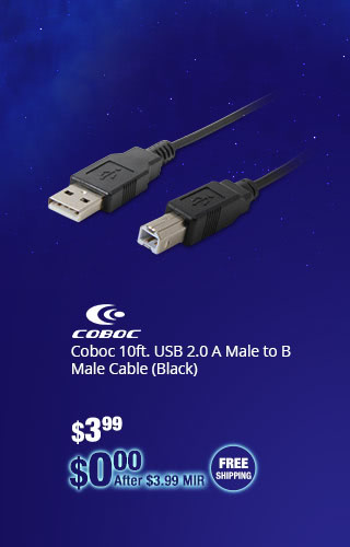 Coboc 10ft. USB 2.0 A Male to B Male Cable (Black)