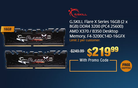 G.SKILL Flare X Series 16GB (2 x 8GB) DDR4 3200 (PC4 25600) AMD X370 / B350 Desktop Memory, F4-3200C14D-16GFX