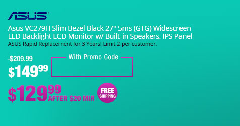 Asus VC279H Slim Bezel Black 27" 5ms (GTG) Widescreen LED Backlight LCD Monitor w/ Built-in Speakers, IPS Panel