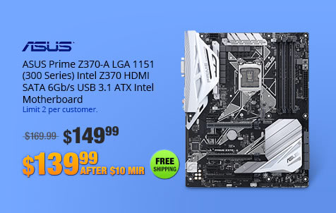 ASUS Prime Z370-A LGA 1151 (300 Series) Intel Z370 HDMI SATA 6Gb/s USB 3.1 ATX Intel Motherboard