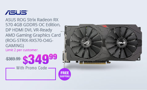 ASUS ROG Strix Radeon RX 570 4GB GDDR5 OC Edition, DP HDMI DVI, VR-Ready AMD Gaming Graphics Card (ROG-STRIX-RX570-O4G-GAMING)