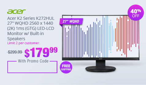 Acer K2 Series K272HUL 27" WQHD 2560 x 1440 (2K) 1ms (GTG) LED-LCD Monitor w/ Built-in Speakers