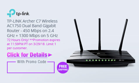 TP-LINK Archer C7 Wireless AC1750 Dual Band Gigabit Router - 450 Mbps on 2.4 GHz + 1300 Mbps on 5 GHz