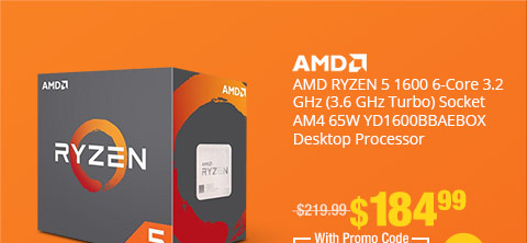 AMD RYZEN 5 1600 6-Core 3.2 GHz (3.6 GHz Turbo) Socket AM4 65W YD1600BBAEBOX Desktop Processor