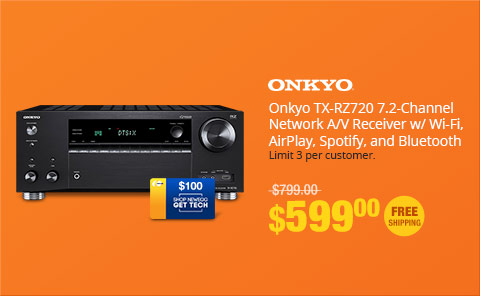 Onkyo TX-RZ720 7.2-Channel Network A/V Receiver w/ Wi-Fi, AirPlay, Spotify, and Bluetooth