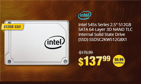 Intel 545s Series 2.5" 512GB SATA 64-Layer 3D NAND TLC Internal Solid State Drive (SSD) SSDSC2KW512G8X1