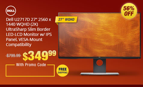 Dell U2717D 27" 2560 x 1440 WQHD (2K) UltraSharp Slim Border LED-LCD Monitor w/ IPS Panel, VESA-Mount Compatibility