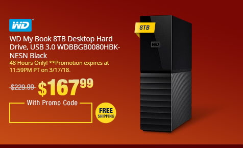 WD My Book 8TB Desktop Hard Drive, USB 3.0 WDBBGB0080HBK-NESN Black
