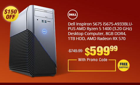 Dell Inspiron 5675 i5675-A933BLU-PUS AMD Ryzen 5 1400 (3.20 GHz) Desktop Computer, 8GB DDR4, 1TB HDD, AMD Radeon RX 570