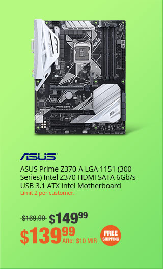 ASUS Prime Z370-A LGA 1151 (300 Series) Intel Z370 HDMI SATA 6Gb/s USB 3.1 ATX Intel Motherboard