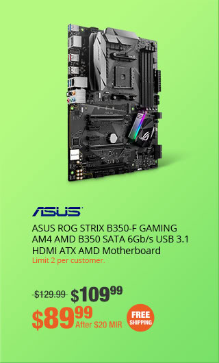 ASUS ROG STRIX B350-F GAMING AM4 AMD B350 SATA 6Gb/s USB 3.1 HDMI ATX AMD Motherboard