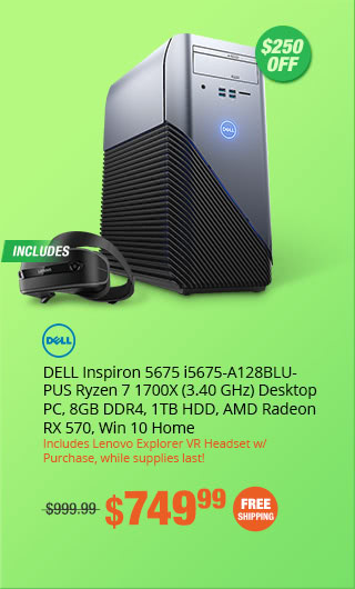 DELL Inspiron 5675 i5675-A128BLU-PUS Ryzen 7 1700X (3.40 GHz) Desktop PC, 8GB DDR4, 1TB HDD, AMD Radeon RX 570, Win 10 Home