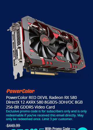 PowerColor RED DEVIL Radeon RX 580 DirectX 12 AXRX 580 8GBD5-3DH/OC 8GB 256-Bit GDDR5 Video Card