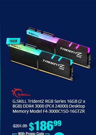G.SKILL TridentZ RGB Series 16GB (2 x 8GB) DDR4 3000 (PC4 24000) Desktop Memory Model F4-3000C15D-16GTZR