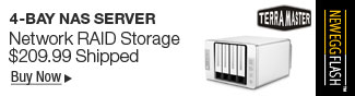 Newegg Flash - TerraMaster F4-220 NAS Server 4-Bay Intel Dual Core 2.41GHz 2GB RAM Network RAID Storage for Small/Medium Business