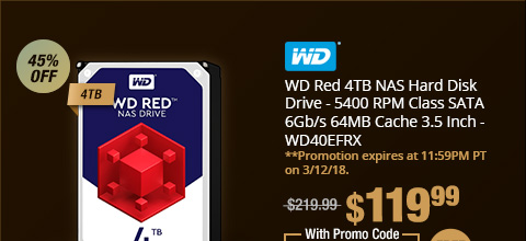 WD Red 4TB NAS Hard Disk Drive - 5400 RPM Class SATA 6Gb/s 64MB Cache 3.5 Inch - WD40EFRX 