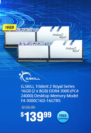 G.SKILL Trident Z Royal Series 16GB (2 x 8GB) DDR4 3000 (PC4 24000) Desktop Memory Model F4-3000C16D-16GTRS