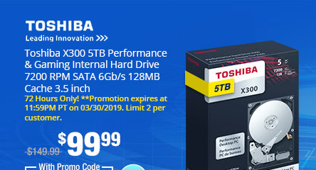 Toshiba X300 5TB Performance & Gaming Internal Hard Drive 7200 RPM SATA 6Gb/s 128MB Cache 3.5 inch