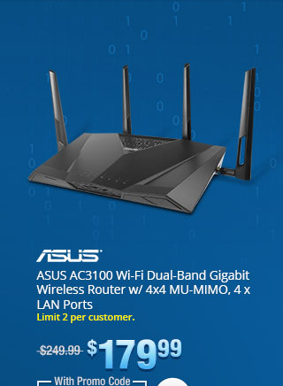 ASUS AC3100 Wi-Fi Dual-Band Gigabit Wireless Router w/ 4x4 MU-MIMO, 4 x LAN Ports