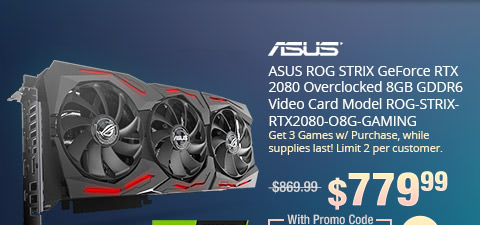 ASUS ROG STRIX GeForce RTX 2080 Overclocked 8GB GDDR6 Video Card Model ROG-STRIX-RTX2080-O8G-GAMING