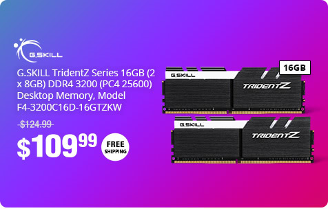 G.SKILL TridentZ Series 16GB (2 x 8GB) DDR4 3200 (PC4 25600) Desktop Memory, Model F4-3200C16D-16GTZKW