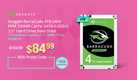 Seagate BarraCuda 4TB 5400 RPM 256MB Cache SATA 6.0Gb/s 3.5" Hard Drive Bare Drive