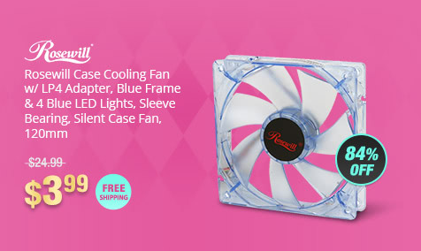 Rosewill Case Cooling Fan w/ LP4 Adapter, Blue Frame & 4 Blue LED Lights, Sleeve Bearing, Silent Case Fan, 120mm