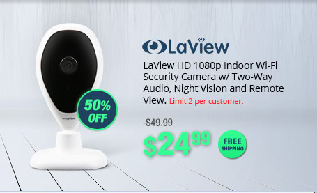 LaView HD 1080p Indoor Wi-Fi Security Camera w/ Two-Way Audio, Night Vision and Remote View; $24.99