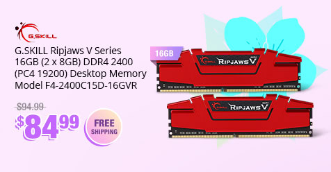 G.SKILL Ripjaws V Series 16GB (2 x 8GB) DDR4 2400 (PC4 19200) Desktop Memory Model F4-2400C15D-16GVR
