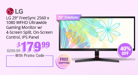 LG 29" FreeSync 2560 x 1080 WFHD Ultrawide Gaming Monitor w/ 4-Screen Split, On-Screen Control, IPS Panel