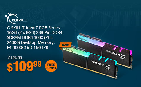 G.SKILL TridentZ RGB Series 16GB (2 x 8GB) 288-Pin DDR4 SDRAM DDR4 3000 (PC4 24000) Desktop Memory, F4-3000C16D-16GTZR