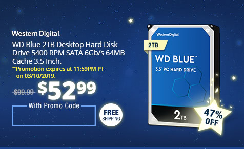 WD Blue 2TB Desktop Hard Disk Drive 5400 RPM SATA 6Gb/s 64MB Cache 3.5 Inch