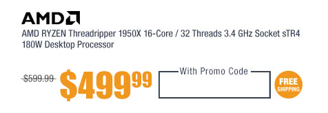 AMD RYZEN Threadripper 1950X 16-Core / 32 Threads 3.4 GHz Socket sTR4 180W Desktop Processor