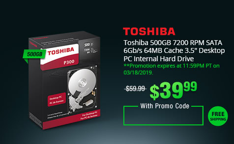 Toshiba 500GB 7200 RPM SATA 6Gb/s 64MB Cache 3.5" Desktop PC Internal Hard Drive