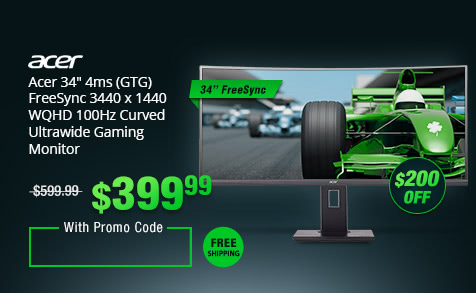 Acer 34" 4ms (GTG) FreeSync 3440 x 1440 WQHD 100Hz Curved Ultrawide Gaming Monitor