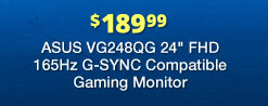 $189.99 ASUS VG248QG 24" FHD 165Hz G-SYNC Compatible Gaming Monitor