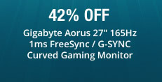 42% Off Gigabyte Aorus 27 inch 165Hz 1ms G-SYNC Curved Gaming Monitor