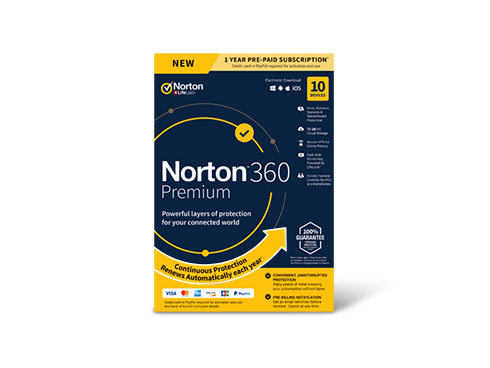 Norton 360 Premium Antivirus Software, 10 Devices, Includes VPN, PC Cloud Backup & Dark Web Monitoring, Key Card