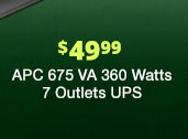 $49.99 APC 675 VA 360 Watts 7 Outlets UPS